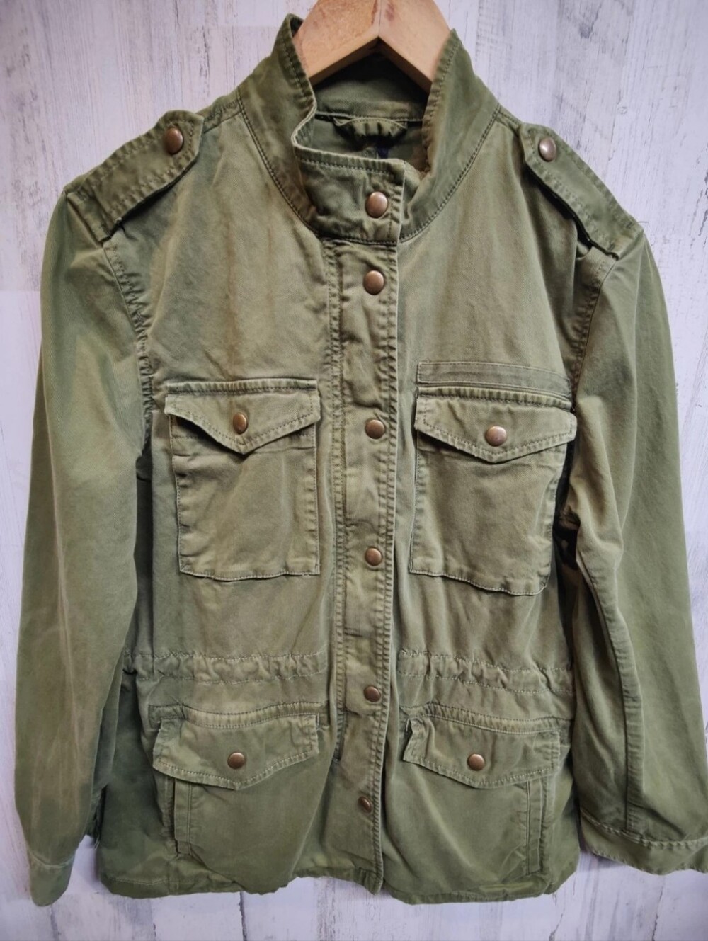 GAP Military Style Utility Jacket Women's S Oversize Zip Up Snap Olive Green